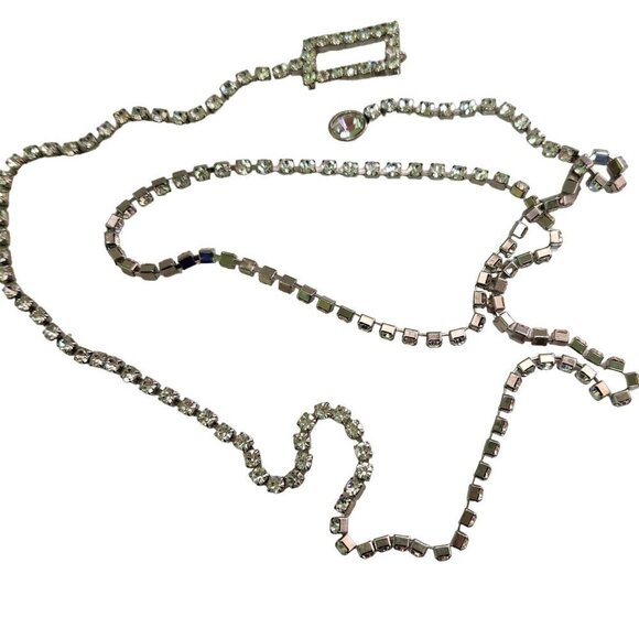 Vintage Rhinestone 80s Adjustable Chain Belt - Picture 1 of 3